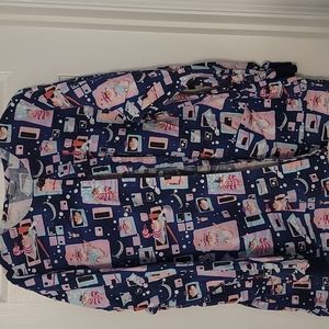 Disney Cheshire Cat scrub jacket size 2xl 100% cotton Blue and pink